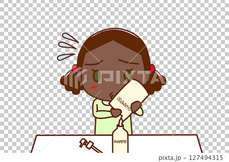 (上半身正面)名前の無い家事・シャンプーが無くなったので詰め替えをボトルに注ぐアフリカ系少女 (上半身正面)名前の無い家事・シャンプーが無くなったので詰め替えをボトルに注ぐアフリカ系少女 127494315
