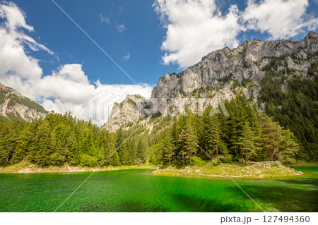 Coniferous Forest on the Islands of a Mountain Lake Coniferous Forest on the Islands of a Mountain Lake 127494360