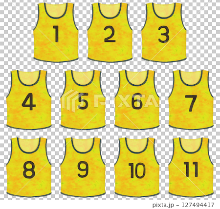 Illustration set of numbered bib numbers (yellow) 127494417