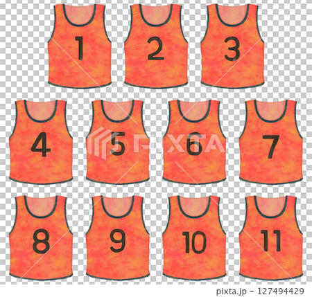 Illustration set of numbered bib numbers (red) 127494429