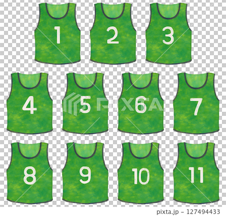 Illustration set of numbered bib numbers (green) 127494433