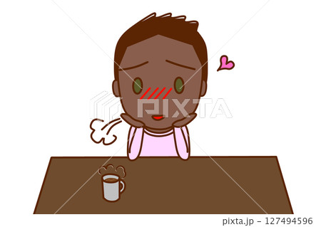 （上半身正面）大好きなことや人を想って物思いにふけ、溜息をつくアフリカ系少年 127494596