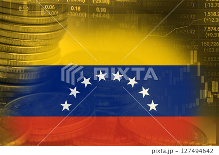 Stock market investment trading financial, coin and Venezuela flag , finance business trend data. 127494642