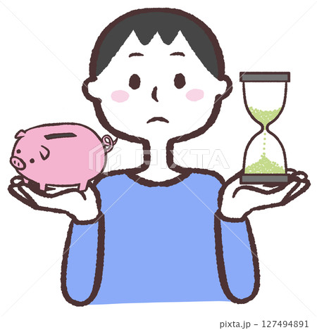 時間とお金を比較する男性のイラスト 時間とお金を比較する男性のイラスト 127494891