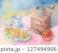 手描きしたコーヒーミルの水彩画 127494906