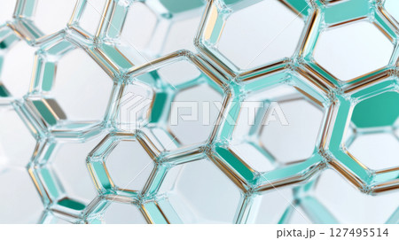 Abstract render of metallic honeycomb pattern in teal shades as background 127495514
