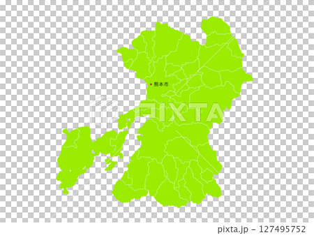 熊本県の行政区分付き地図 127495752