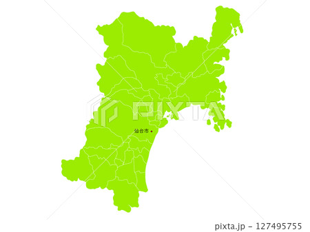 宮城県の行政区分付き地図 宮城県の行政区分付き地図 127495755