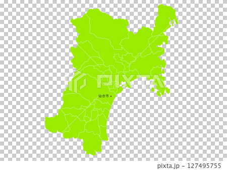 宮城県の行政区分付き地図 宮城県の行政区分付き地図 127495755
