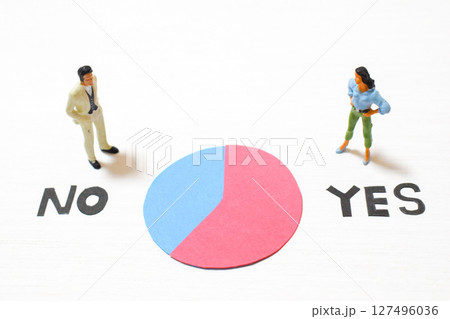 YESとNOの円グラフと男女のビジネスマン② 127496036