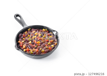 Mexican chilli beans with vegetables isolated on white background 127496216