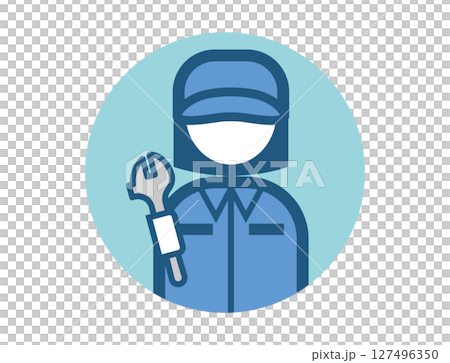 機械師手持扳手的簡單圓形彩色插圖圖標 127496350