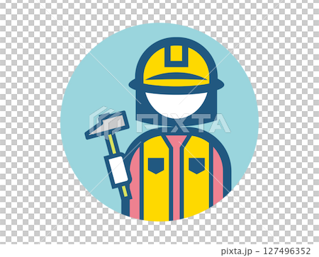 工匠手持錘子的簡單圓形彩色插圖圖標 127496352