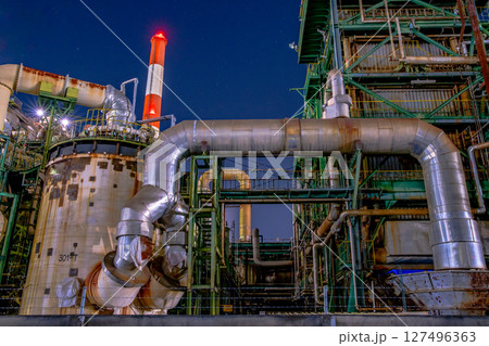 広島県　大竹市　三菱レイヨン前　工場夜景 127496363