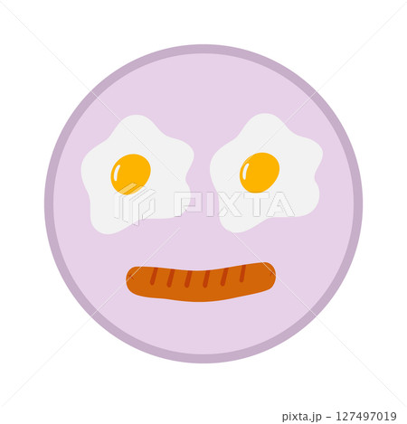 Fried Eggs and sausage on Circle Lavender plate like food emoticon Motivation or Manu Cards design Fried Eggs and sausage on Circle Lavender plate like food emoticon Motivation or Manu Cards design 127497019