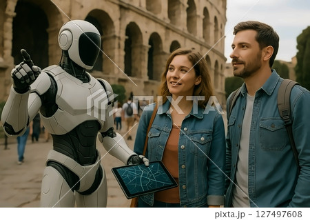 観光地で道案内をするヒューマノイドロボット 127497608