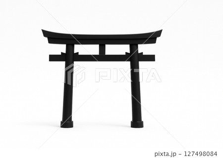 白い背景に置かれたシンプルな黒い鳥居 127498084