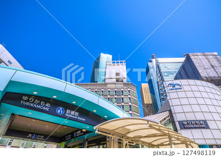 日本の東京都市景観 ゆりかもめの新橋駅などを望む＝19日 127498119