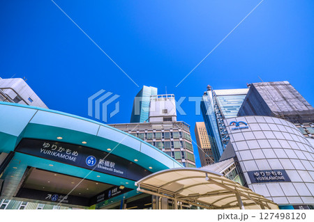 日本の東京都市景観 ゆりかもめの新橋駅などを望む＝19日 127498120