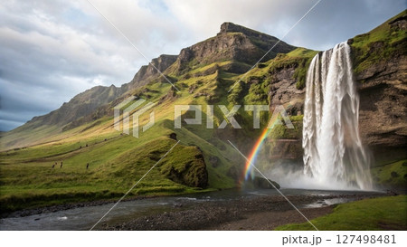 beautiful landscape with a waterfall beautiful landscape with a waterfall 127498481