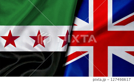 イギリスとシリアの国旗。 127498617