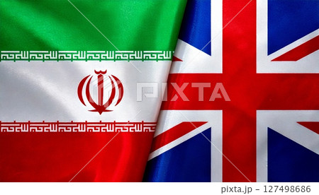 イギリスとイランの国旗。 127498686