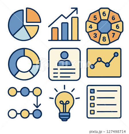 Data visualization icons including charts, graphs, and diagrams convey information effectively 127498714