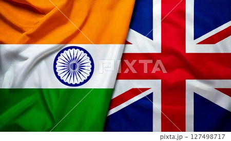 イギリスとインドの国旗。 127498717