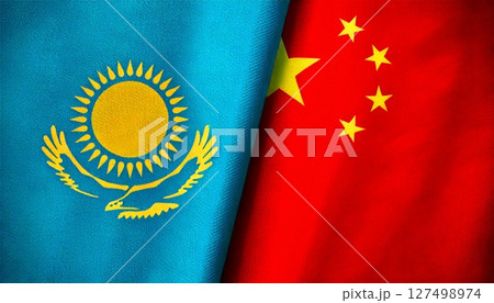 中国とカザフスタンの国旗。 127498974