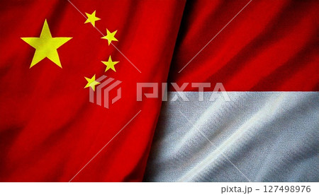 中国とインドネシアの国旗。 127498976