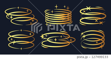 Gold ellipse shapes. Golden brutalist y2k oval frames with stars and sparkles, precious oval frames flat vector illustration set. Abstract rings symbols 127499133