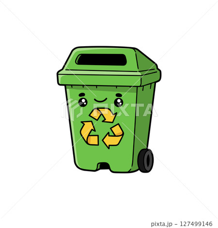 Cute recycle bin cartoon character on white background Cute recycle bin cartoon character on white background 127499146