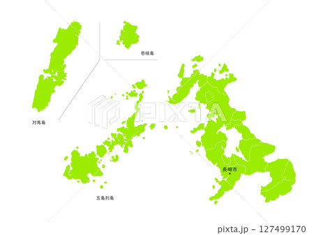 長崎県の行政区分付き地図 127499170