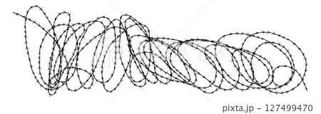 Trendy grunge element with retro photocopy stipple effect. Black barbed wire fence border frame. Modern vector illustration for poster,cover album design, t-shirt, sweatshirt print, on transparent Trendy grunge element with retro photocopy stipple effect. Black barbed wire fence border frame. Modern vector illustration for poster,cover album design, t-shirt, sweatshirt print, on transparent 127499470