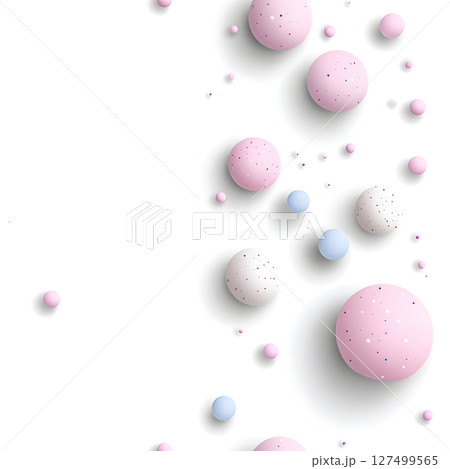 A minimalist 3D composition featuring floating spheres in soft pastel colors against a clean white background. The spheres vary in size and include pink and baby blue colors. A minimalist 3D composition featuring floating spheres in soft pastel colors against a clean white background. The spheres vary in size and include pink and baby blue colors. 127499565
