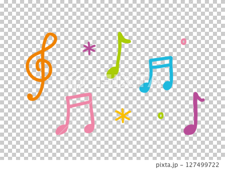Handwritten graffiti musical notes colorful Handwritten graffiti musical notes colorful 127499722