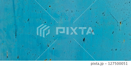 Metal painted with blue paint. Scratched paint, rusting metal. 127500051
