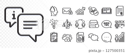 Messenger, Recovery server and Checklist line icons for web app. Glare of light effect. Message icon. Pack of Stress, Attachment, Documentation pictogram icons. Vector 127500351