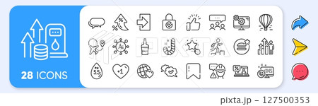 Fuel price, Settings and Messenger line icons. Interest rate, AI generate, Inflation icons. Pack of Air balloon, Airplane, Employee results icon. Vector 127500353