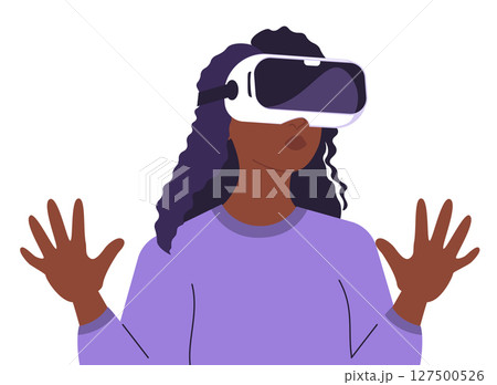 Dark Skinned Woman Exploring Virtual Reality Dark Skinned Woman Exploring Virtual Reality 127500526