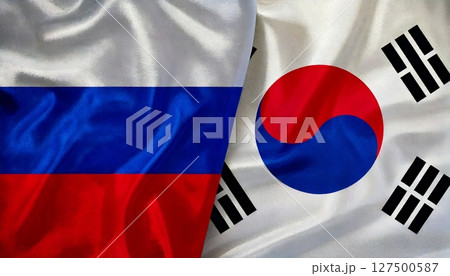 韓国とロシアの国旗。 127500587