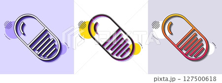 Capsule pill line icon. Halftone dotted pattern. Gradient icon with grain shadow. Medical drugs sign. Pharmacy medication symbol. Line capsule pill icon. Various designs. Vector 127500618