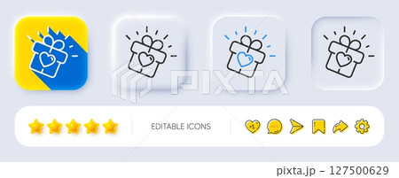 Love gift line icon. Neumorphic, Flat shadow, 3d buttons. Heart present box sign. Dating profile symbol. Line love gift icon. Social media icons. Vector Love gift line icon. Neumorphic, Flat shadow, 3d buttons. Heart present box sign. Dating profile symbol. Line love gift icon. Social media icons. Vector 127500629