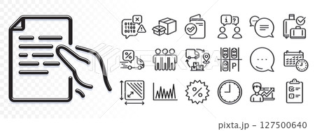 Binary code, Success business and Calendar line icons for web app. Glare of light effect. Message icon. Pack of Packing boxes, Hold document, Discount pictogram icons. Vector 127500640