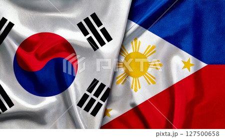 韓国とフィリピンの国旗。 127500658