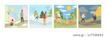 People Walk Outdoor in Different Season Vector Set People Walk Outdoor in Different Season Vector Set 127500682
