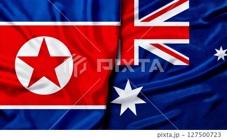 オーストラリアと北朝鮮の国旗。 127500723