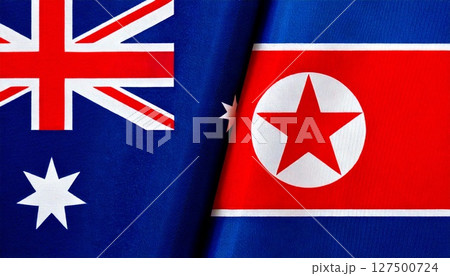 オーストラリアと北朝鮮の国旗。 127500724