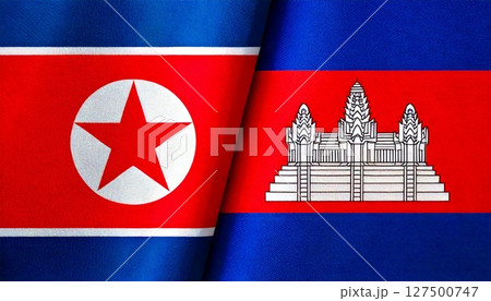 カンボジアと北朝鮮の国旗。 127500747