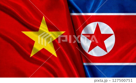 ベトナムと北朝鮮の国旗。 127500751
